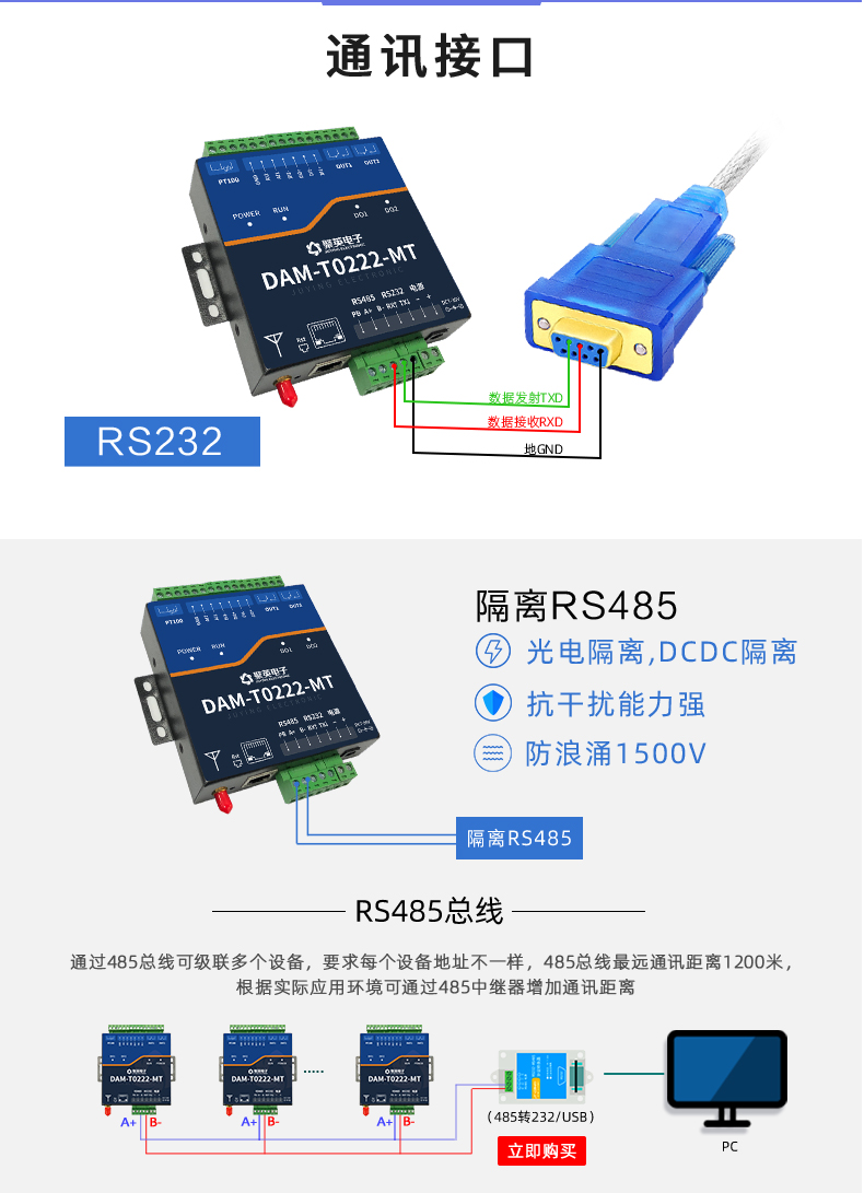 DAMT0222-MT  工業(yè)級(jí)智能自控模塊 通訊接口