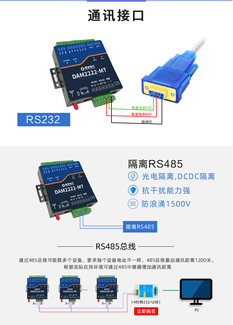 DAM-T2222-MT 工業(yè)級(jí)數(shù)采控制器通訊接口