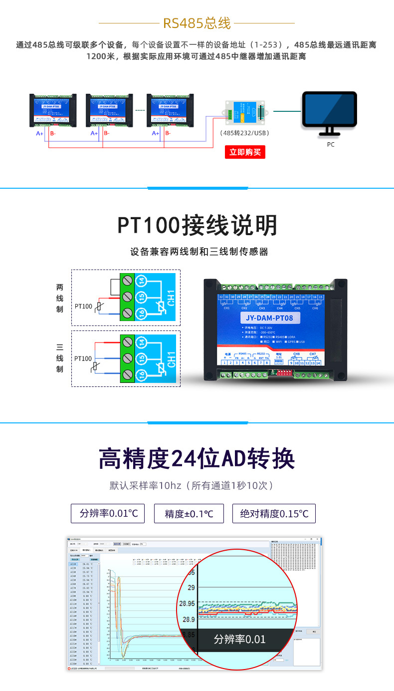 DAM-PT08 溫度采集模塊接線說(shuō)明