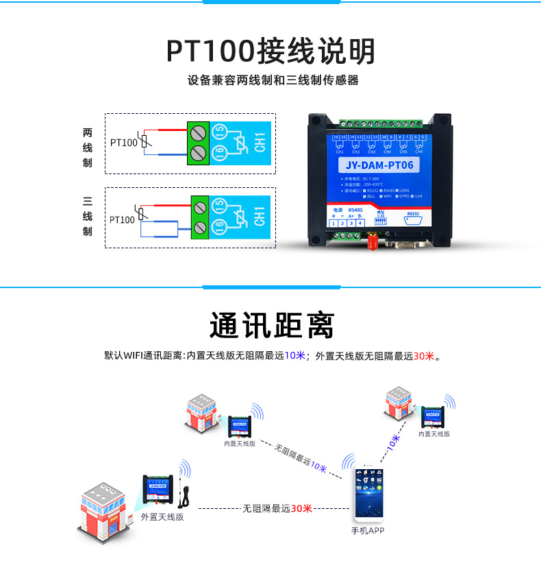 云平臺(tái) DAM-PT06 溫度采集模塊接線說明