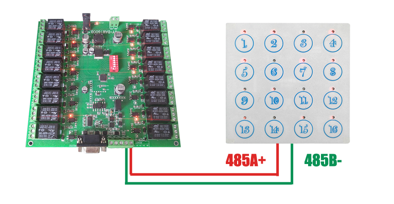 16路按鍵板485通訊接線